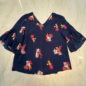 Madewell Silk Blue Cactus Flower Blouse Ruffle Sleeve *EXCELLENT CONDITION*